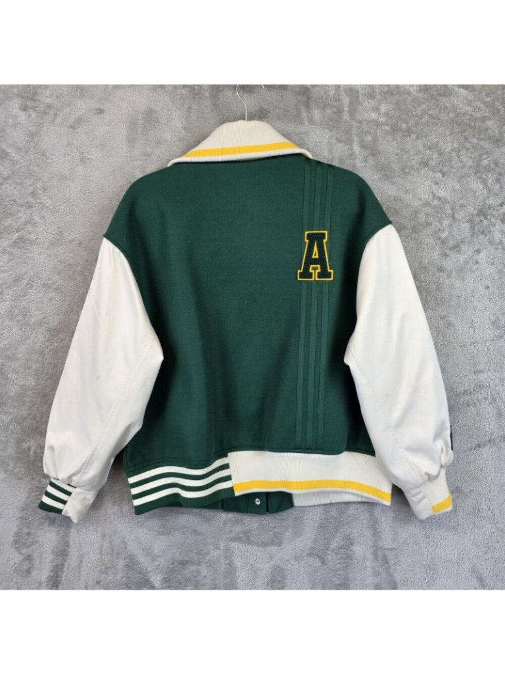 Adidas Jacket Womens XL Green Varsity Letterman Snap Front Striped Trim HY4184 - Picture 5 of 16